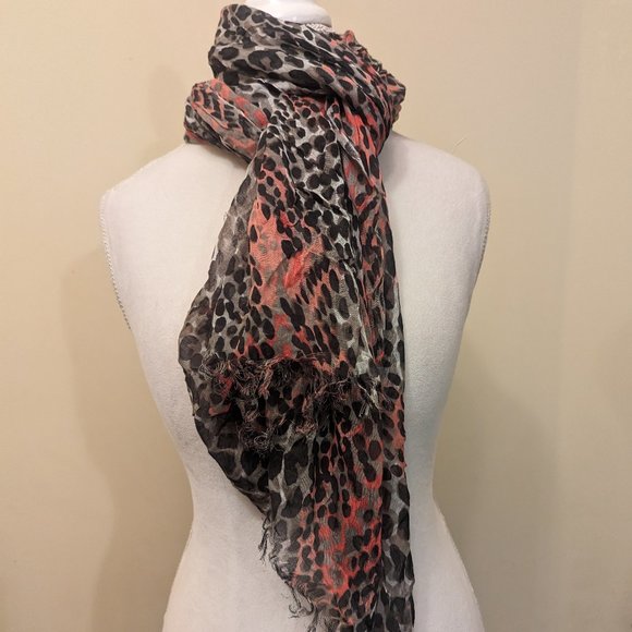 Tahari Accessories - Tahari pink and grey snake print scarf with eyelash fringe